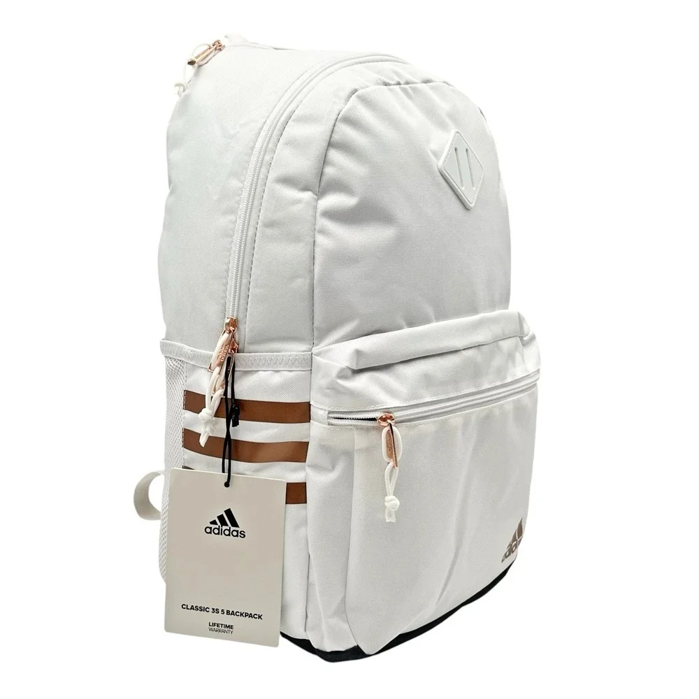 Adidas Classic 3S 5 Unisex School Backpack Fits 16" Laptop White Rose Gold - Picture 3 of 12